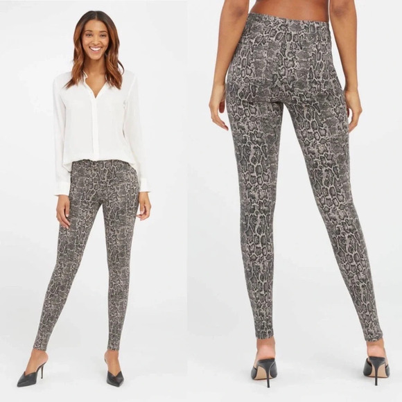 Spanx Taupe Snakeskin Reptile High Rise Jeanish Ankle Legging Jegging Size Large - Picture 1 of 10